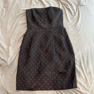 White House Black Market Strapless Black and Red Polka Dot Dress